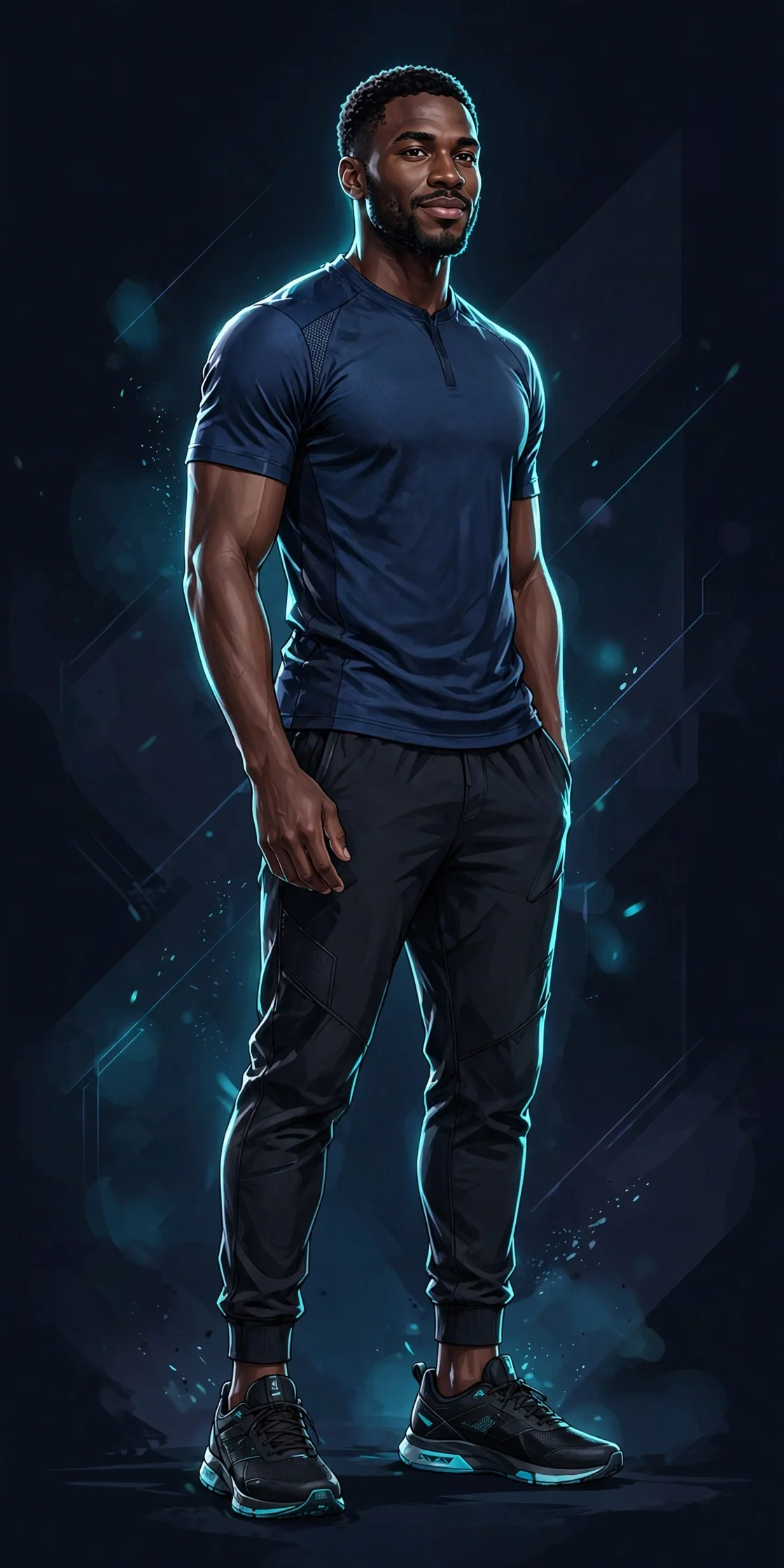 Illustrated athletic Black man in navy training gear